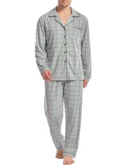 iClosam Schlafanzug Herren Lang Baumwolle Kariert Pyjamas Set Langarm Schlafanzüge Männer Zweiteiliger mit Knöpfen Nachtwäsche Herren V-Ausschnitt Loungewear Winter S von iClosam