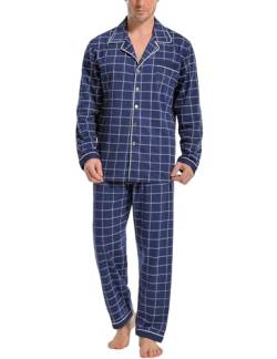 iClosam Schlafanzug Herren Lang Baumwolle Kariert Pyjamas Set Langarm Schlafanzüge Männer Zweiteiliger mit Knöpfen Nachtwäsche Herren V-Ausschnitt Loungewear Winter S von iClosam