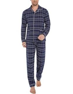 iClosam Schlafanzug Herren Lang Pyjamas Set Baumwolle Schlafanzüge Männer Zweiteiliger mit Knöpfen Langarm Kariert Nachtwäsche Herren V-Ausschnitt Men Loungewear Winter S von iClosam