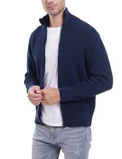 iClosam Strickjacke Herren, Cardigan Herren Gestrickt mit Reißverschluss, Pullover für Herren, Herrenjacke Sweater mit Stehkargen, Wintermantel Blau,S von iClosam