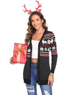 iClosam Weihnachten Cardigan Damen Langarm Strickjacke Weihnacht V Ausschnitt Rentiermuster Weihnachtsjacke mit Knopf Lang Strickpullover mit Knopf mit Schneeflockenmuster von iClosam