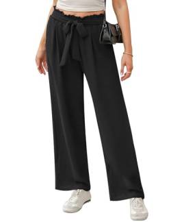 iClosam Weite Hose Damen Elegant Breite Hosen Damen High Waist Hose Weites Bein Damen Sommer Hose Damen Lang Hose Damen Weites Bein mit Taschen und Bund Schwarz-M von iClosam