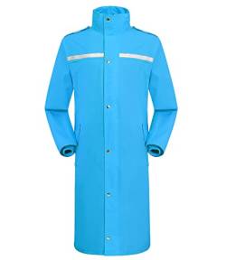 iCreek Regenmantel Wasserdichte lange Regenmanteljacke für Herren Leichte Regenbekleidung Reflektierende, wiederverwendbare Kapuze (L, Blau) von iCreek