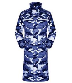 iCreek Regenmantel Wasserdichte lange Regenmanteljacke für Herren Leichte Regenbekleidung Reflektierende, wiederverwendbare Kapuze (M, Blaue Tarnung) von iCreek