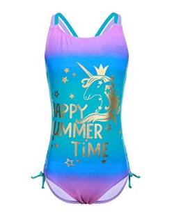 iDrawl Schwimmanzug Mädchen Sommer UV Schutz Badeanzüge mit Einhorn Drucken Bademode Größe M von iDrawl