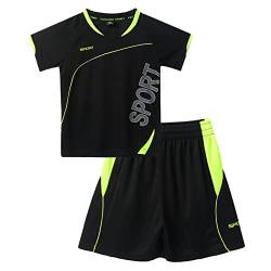 iEFiEL 2-Teiliger Kinder Jungen Fussball Sport Outfits Trainingsanzug kurz Sportanzug Kurzarm T-Shirt und Kurze Hosen Sommer Set A Schwarz 122-128 von iEFiEL