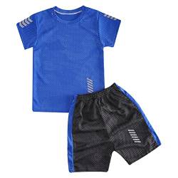 iEFiEL 2-Teiliger Kinder Jungen Fussball Sport Outfits Trainingsanzug kurz Sportanzug Kurzarm T-Shirt und Kurze Hosen Sommer Set Za Blau 110-116 von iEFiEL