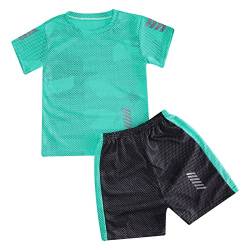 iEFiEL 2-Teiliger Kinder Jungen Fussball Sport Outfits Trainingsanzug kurz Sportanzug Kurzarm T-Shirt und Kurze Hosen Sommer Set Za Grün 92-98 von iEFiEL