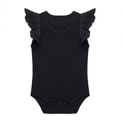 iEFiEL Baby Mädchen Body Baumwolle mit Flügelärmel Spitze Rüschen Overalls Kleinkind Spielanzug Babykleidung gr. 68 74 80 86 92 Schwarz 80-86 von iEFiEL