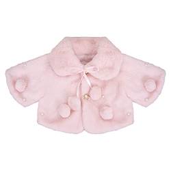 iEFiEL Baby Mädchen Kinder Jacke Kunstpelz Bolero Brautjungfer Kommunion Jäckchen Hochzeit Festlich Winter warm Mantel gr. 50-128 Rosa Pompon 68-80 von iEFiEL