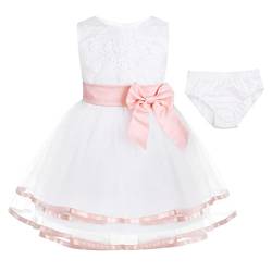 iEFiEL Baby Mädchen Prinzessin Kleid Blumenmädchenkleid Taufkleid Festlich Kleid Hochzeit Partykleid Festzug Outfits mit Baumwolle Höschen Perle Rosa 50-56 von iEFiEL