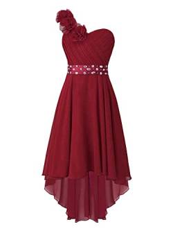 iEFiEL Blumenmädchen Kleid Mädchen Festlich Hochzeit mit EIN-Schulter Brautjungfern Kleider lang Elegante Abendkleid Festkleid Festzug X Burgundy mit Strass 140 von iEFiEL