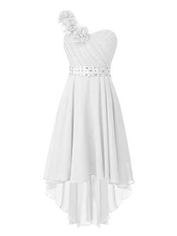 iEFiEL Blumenmädchen Kleid Mädchen Festlich Hochzeit mit EIN-Schulter Brautjungfern Kleider lang Elegante Abendkleid Festkleid Festzug X Weiß mit Strass 128 von iEFiEL