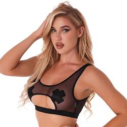 iEFiEL Damen Ärmelloses Shirt Transparent Tüll Mesh Bluse Body T-Shirt Tunika Tops Wetlook Clubwear Bikini Oberteil S-4XL Schwarz Cut Out S von iEFiEL