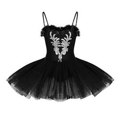 iEFiEL Damen Ballettkleid Ballettanzug Ballett Trikot Tanzkleid Weiß Tanz-Kostüm mit Tüll Rock Gr. XS S M L XL (X-Large, Z Schwarz) von iEFiEL