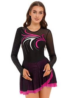 iEFiEL Damen Ballettkleid Langarm mit Kristallen Mesh Glitzer Eiskunstlauf Kleider Rückenfrei Gymnastik Leotard Turnanzug Tanzkleidung Zc Rosa XXL von iEFiEL