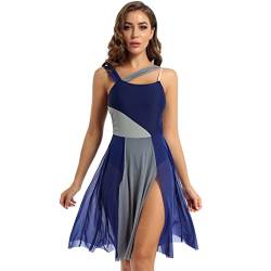 iEFiEL Damen Ballettkleid Tanzkleid mit Asymmetrisch Rock Wickelrock Tango Latein Kleider Leotard Ballettanzug Trikot Tanz-Body Gr. XS S M L XL Xa Navy blau XS von iEFiEL