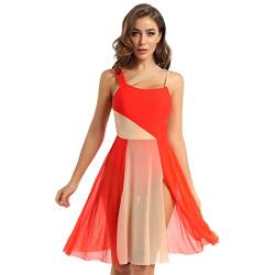 iEFiEL Damen Ballettkleid Tanzkleid mit Asymmetrisch Rock Wickelrock Tango Latein Kleider Leotard Ballettanzug Trikot Tanz-Body Gr. XS S M L XL Xa Orange M von iEFiEL