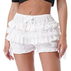 iEFiEL Damen Bloomers Vintage Rüschen Shorts Schlafanzughose mit Blumenspitze Viktorianische Prinzessin Kostüm Pumphose Kurze Shorts X Weiß M von iEFiEL