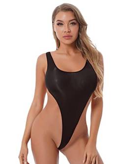 iEFiEL Damen Body Rückenfrei Bodysuit Transparent Stringbody mit Rundhalsausschnitt Overalls Reizwäsche Lingerie Unterhemd Dessous Y Schwarz Einheitsgröße von iEFiEL