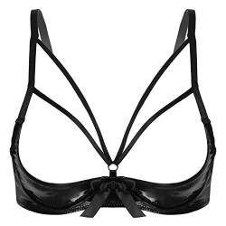 iEFiEL Damen Crop Top Neckholder Wetlook Brustfrei BH Weste Tank Tops Kurze Leder Schulterfrei Shirt Bikini Oberteil Clubwear Gogo Schwarz G 4XL von iEFiEL