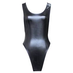 iEFiEL Damen Hydrasuit Wetlook Metallic Badeanzug Bademode Schwimmanzug Sportbody Body Bodysuit (Schwarz) von iEFiEL
