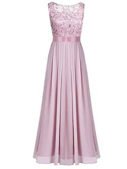 iEFiEL Damen Kleid Festliche Kleider Brautjungfer Hochzeit Cocktailkleid Chiffon Faltenrock Elegant Langes Abendkleid Partykleid Altrosa 36-38 von iEFiEL