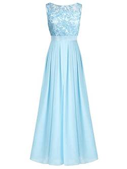 iEFiEL Damen Kleid Festliche Kleider Brautjungfer Hochzeit Cocktailkleid Chiffon Faltenrock Elegant Langes Abendkleid Partykleid Himmelblau 40 von iEFiEL