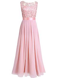 iEFiEL Damen Kleid Festliche Kleider Brautjungfer Hochzeit Cocktailkleid Chiffon Faltenrock Elegant Langes Abendkleid Partykleid Perle Rosa 36-38 von iEFiEL