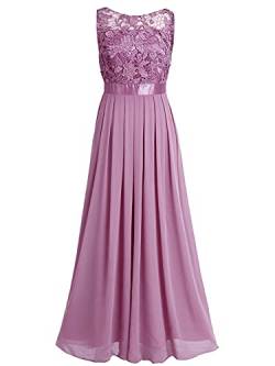 iEFiEL Damen Kleid Festliche Kleider Brautjungfer Hochzeit Cocktailkleid Chiffon Faltenrock Elegant Langes Abendkleid Partykleid Pflaumenfarben 40 von iEFiEL