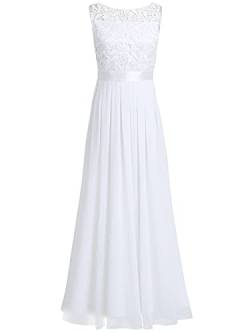 iEFiEL Damen Kleid Festliche Kleider Brautjungfer Hochzeit Cocktailkleid Chiffon Faltenrock Elegant Langes Abendkleid Partykleid Weiß 38 von iEFiEL