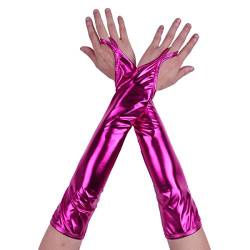 iEFiEL Damen Lackleder Fingerlose Handschuhe Metallic Armstulpen Glänzend Handschuhe Fasching Kostüm Zubehör Gothic Punk Tanz Party Clubwear A Rosen Rot One Size von iEFiEL