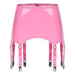 iEFiEL Damen Leder Optik Strumpfgürtel Strapsgürtel Strumpfband Punk Wetlook Gürtel Strapsen Lackleder Minirock Dessous Rosa 3XL von iEFiEL