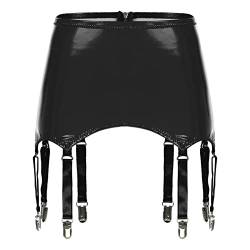 iEFiEL Damen Leder Optik Strumpfgürtel Strapsgürtel Strumpfband Punk Wetlook Gürtel Strapsen Lackleder Minirock Dessous Schwarz S von iEFiEL