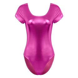 iEFiEL Damen Metallic Body Lackleder Bodysuit Catsuit Wetlook Jumpsuit Langarm/Kurzarm Turnanzug Ballettbody Trikotanzug Tanzkostüm V Rose L von iEFiEL