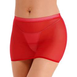 iEFiEL Damen Minirock Einfarbig Bodycon Mini Rock Figurbetont Stretch Bleistiftrock Low Waist Club Kleid Kurz X Rot Transparente M von iEFiEL