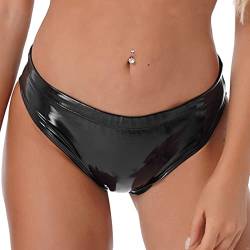 iEFiEL Damen Niedrige Taille Bikinihose im Wetlook G-String Einfarbig Unterhose Leder-Optik Slip Höschen Unterwäsche - schwarz,blau,rot Schwarz A 3XL von iEFiEL