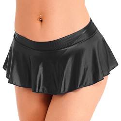 iEFiEL Damen Öl Minirock Shiny Faltenrock Kurz Rock Low Rise RöckeTutu Tanzkostüm Party Club Clubwear Schwarz XL von iEFiEL