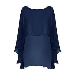 iEFiEL Damen Poncho Asymmetrisch Cape Eleganter Tolles Accessoire Umhängetuch Chiffonschal Bolero Für Abendkleid Hochzeit Braut Sommer Jacke Navy Blau Einheitsgröße von iEFiEL