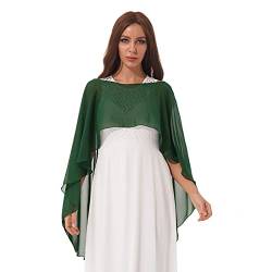 iEFiEL Damen Poncho Asymmetrisch Cape Eleganter Tolles Accessoire Umhängetuch Chiffonschal Bolero Für Abendkleid Hochzeit Braut Sommer Jacke X Dunkelgrün Einheitsgröße von iEFiEL