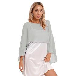 iEFiEL Damen Poncho Asymmetrisch Cape Eleganter Tolles Accessoire Umhängetuch Chiffonschal Bolero Für Abendkleid Hochzeit Braut Sommer Jacke X Grau Einheitsgröße von iEFiEL