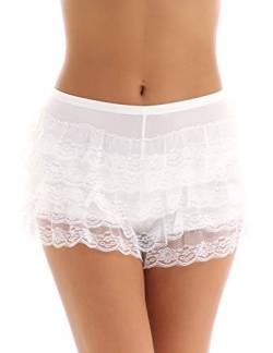 iEFiEL Damen Spitzen Panty Hipster Unterrock Sicherheits Unterhosen Shorts mit Rüschen Kurz Bloomer Shorts Weiß Schwarz Weiß Einheitsgröße von iEFiEL