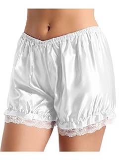 iEFiEL Damen Spitzen Panty Hipster Unterrock Sicherheits Unterhosen Shorts mit Rüschen Kurz Bloomer Shorts Weiß Schwarz X Weiß Einheitsgröße von iEFiEL