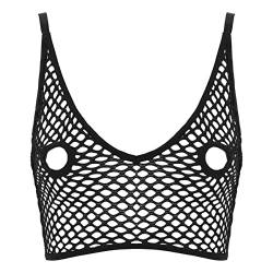 iEFiEL Damen Sport BH Bauchfrei Oberteil Crop Tops Transparent Mesh Top Kurz Weste Tank Top Mesh Unterhemd Unterwäsche Schwarz Weiß Schwarz Netz M von iEFiEL