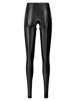 iEFiEL Damen Strumpfhosen Offener Schritt Unterhosen Lang Leggings Shiny Pants Glanz Tanzhosen Sporthosen Gogo Party Clubwear Schwarz M von iEFiEL