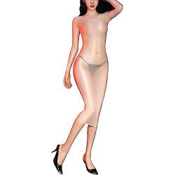 iEFiEL Damen Transparent Midikleid Langarm Kleid Stretch Eng Kleider Einfarbig Nachtkleid Erotik Negligee Bodystocking Nude Einheitsgröße von iEFiEL