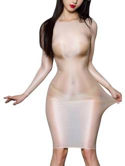 iEFiEL Damen Transparent Midikleid Langarm Kleid Stretch Eng Kleider Einfarbig Nachtkleid Erotik Negligee Bodystocking Xc Nackt Einheitsgröße von iEFiEL