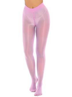 iEFiEL Damen Transparent Strumpfhosen mit Reißverschluss Lang Socken Leggings Strümpfe Offenen Schritt Unterhosen Rosa L von iEFiEL