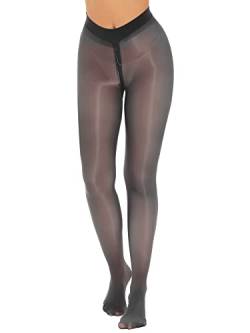 iEFiEL Damen Transparent Strumpfhosen mit Reißverschluss Lang Socken Leggings Strümpfe Offenen Schritt Unterhosen Schwarz L von iEFiEL