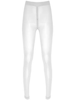 iEFiEL Damen Transparent Strumpfhosen mit Reißverschluss Lang Socken Leggings Strümpfe Offenen Schritt Unterhosen Weiß B XL von iEFiEL